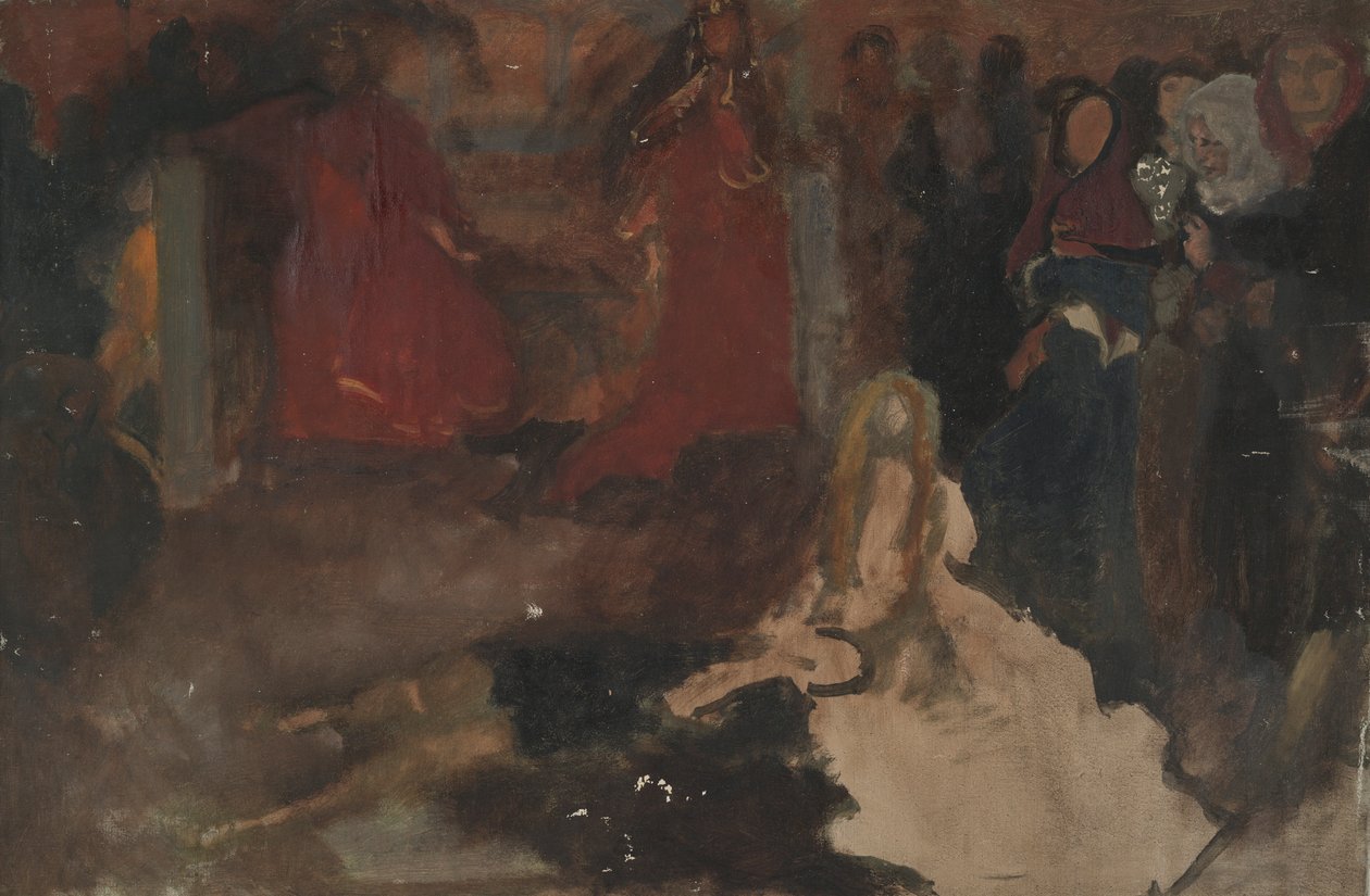 Kompositionsstudie, för The Play Scene in Hamlet, Akt III, Scen II av Edwin Austin Abbey