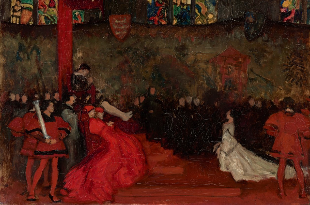 Kompositionsstudie, för rättegången mot drottning Katharine, Henry VIII, akt II, scen IV av Edwin Austin Abbey