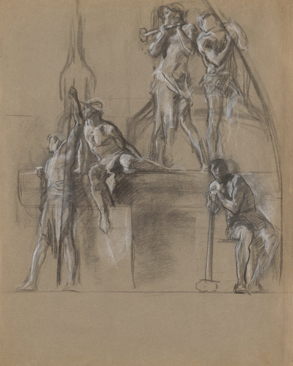 Kompositionsstudie för figurer av gruvarbetare i av Edwin Austin Abbey