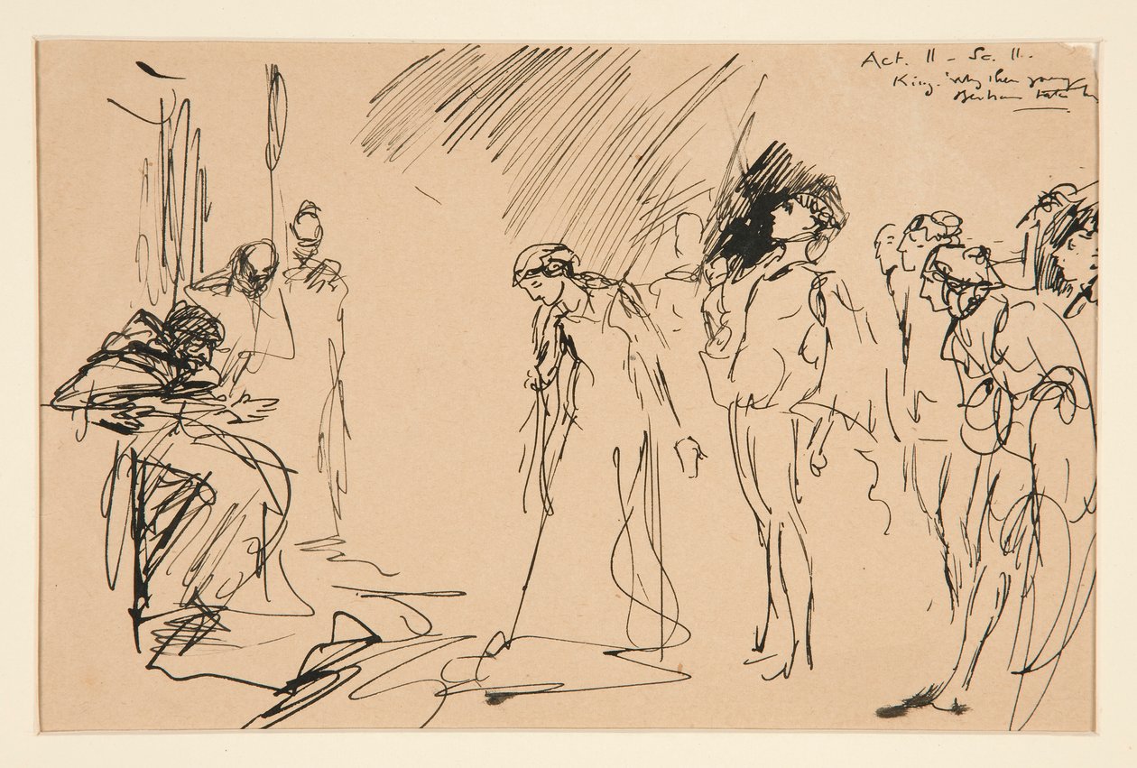 Domstolsscen (akt II, scen II, King Lear?) av Edwin Austin Abbey