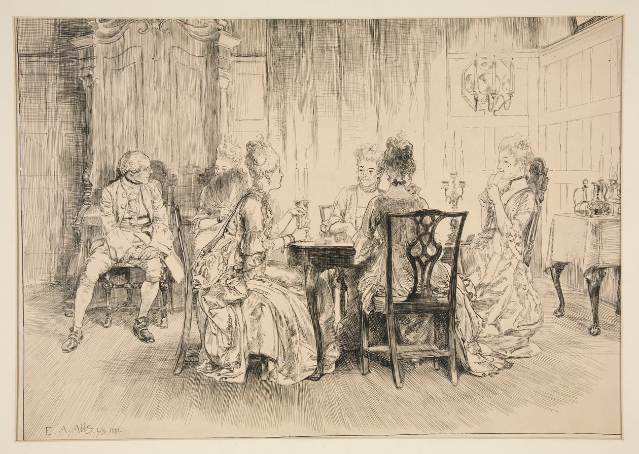 Dining Scene - illustration för Austin Dobson av Edwin Austin Abbey