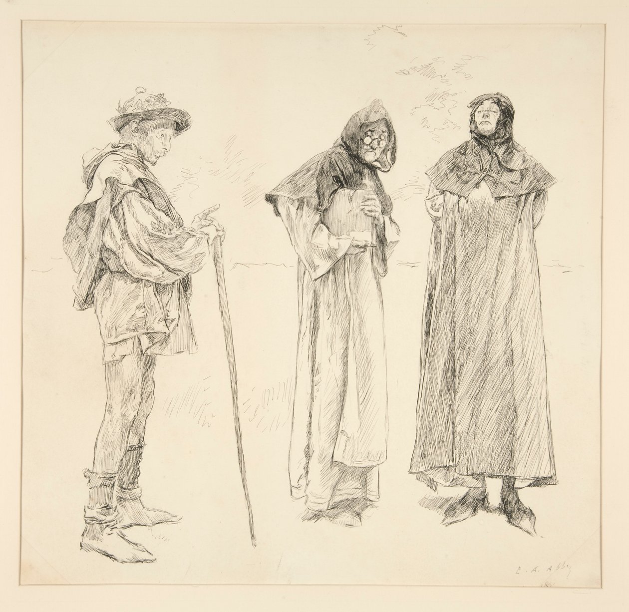 Dull, Sir Nathaniel, Holofernes, från akt IV, Scene II, Kärlek av Edwin Austin Abbey
