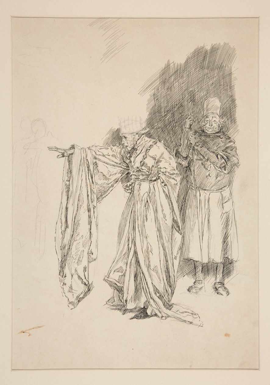 Tidig studie för King - Akt II, Scen III, Alla av Edwin Austin Abbey