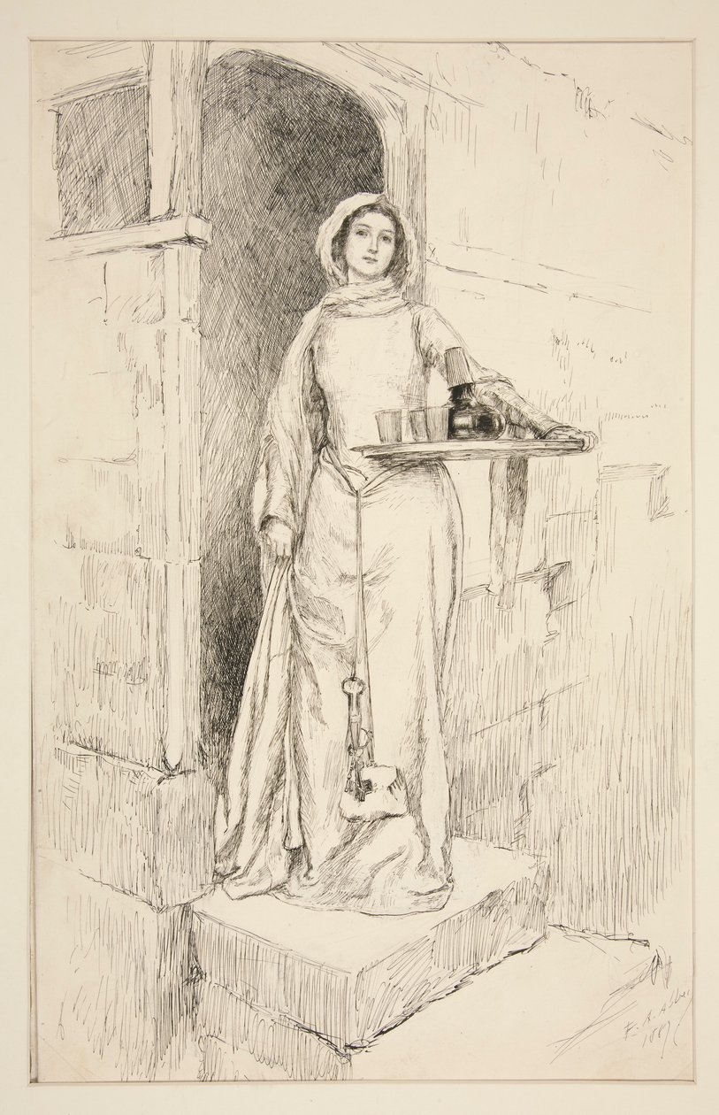Gå in på Mistress Anne Page med vin - Akt I, Scene I, Merry Wives of Windsor av Edwin Austin Abbey
