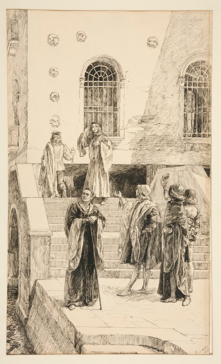 Exuent Salarino och Salanio, från akt I, Scene i, Merchant of Venice av Edwin Austin Abbey