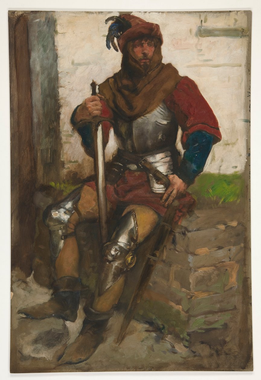 Figurstudie av en riddare av Edwin Austin Abbey