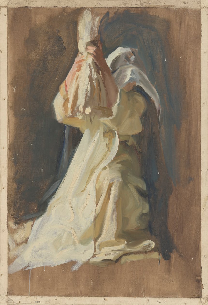 Figurstudie av en nunna, för Galahads barndom, i The Quest and Achievement of the Holy Grail, Book Delivery Room, Boston Public Library av Edwin Austin Abbey
