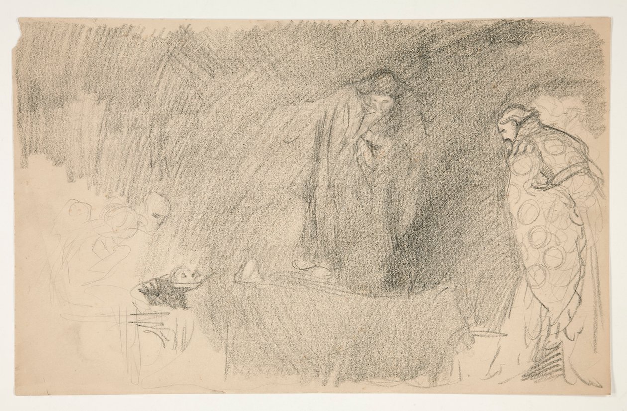 Figur i vila, skiss till en oidentifierad Shakespeare-pjäs av Edwin Austin Abbey