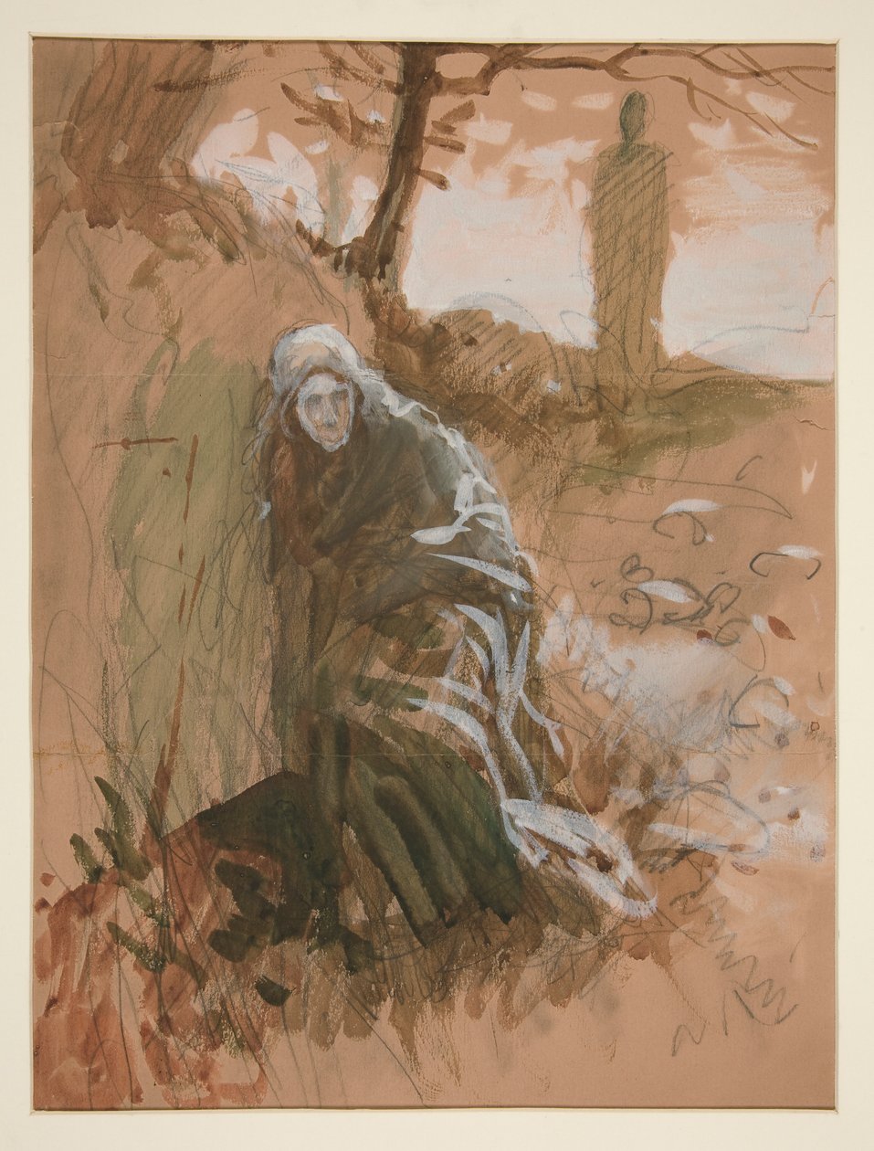 Figur i skogen - oidentifierad illustration av Edwin Austin Abbey