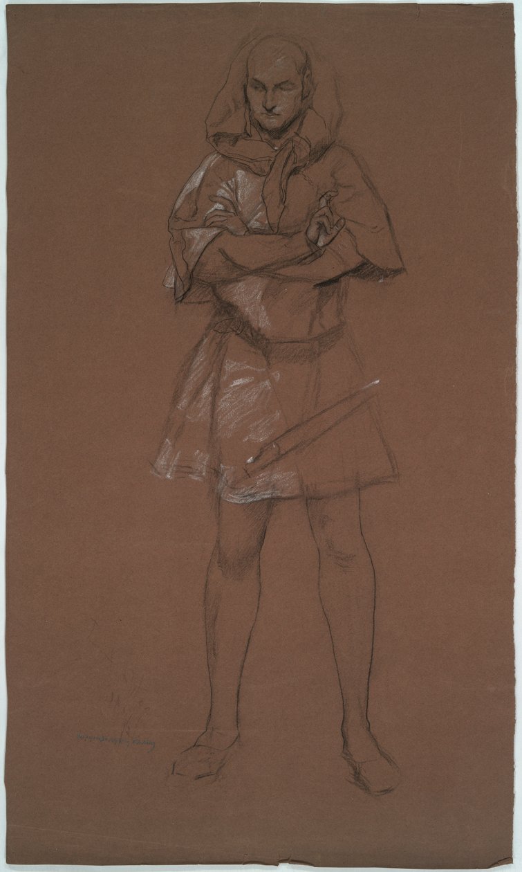 Figurstudie. Man i medeltida dräkt. Möjligen en studie för av Edwin Austin Abbey