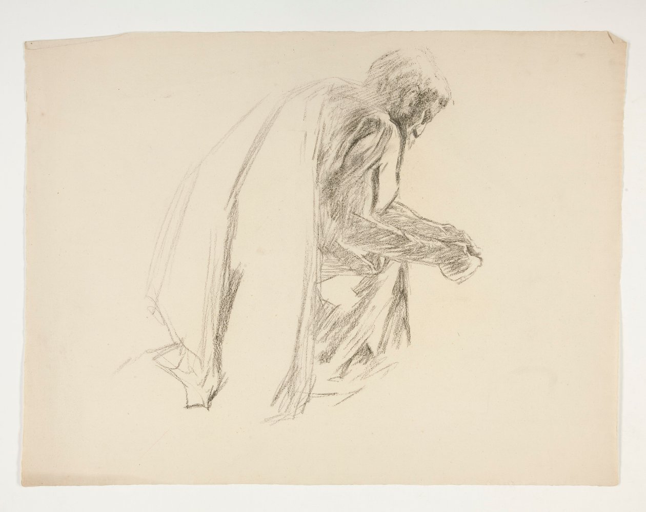 Figurstudie för Sir Lancelot och Sir Bors outfit Galahad med hans sporrar, från The Quest of the Holy Grail (andra i en serie av femton målningar för Boston Public Library, färdigställd 1901) av Edwin Austin Abbey