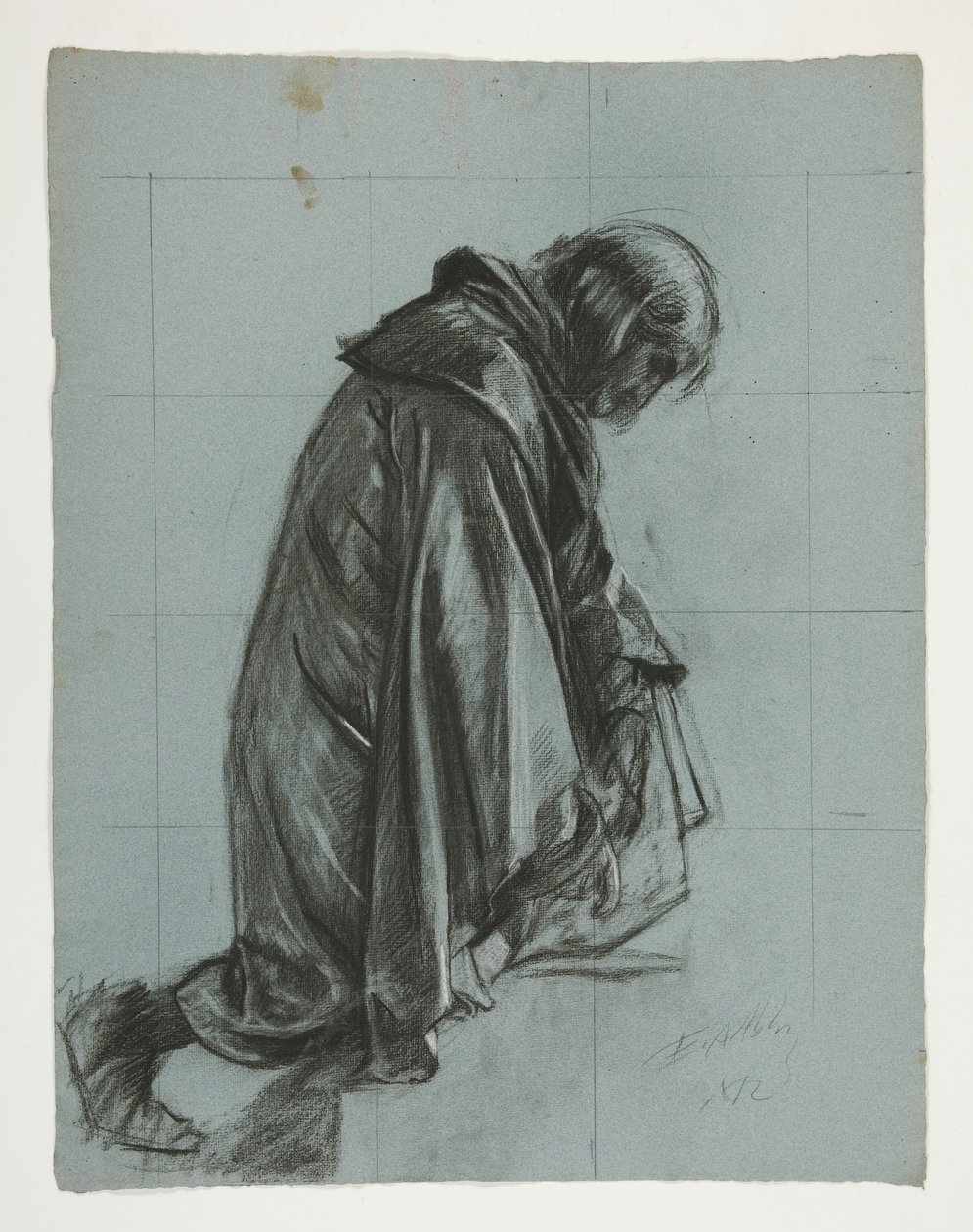 Figurstudie för Sir Lancelot och Sir Bors outfit Galahad med hans sporrar, från The Quest of the Holy Grail (andra i en serie av femton målningar för Boston Public Library, färdigställd 1901) av Edwin Austin Abbey
