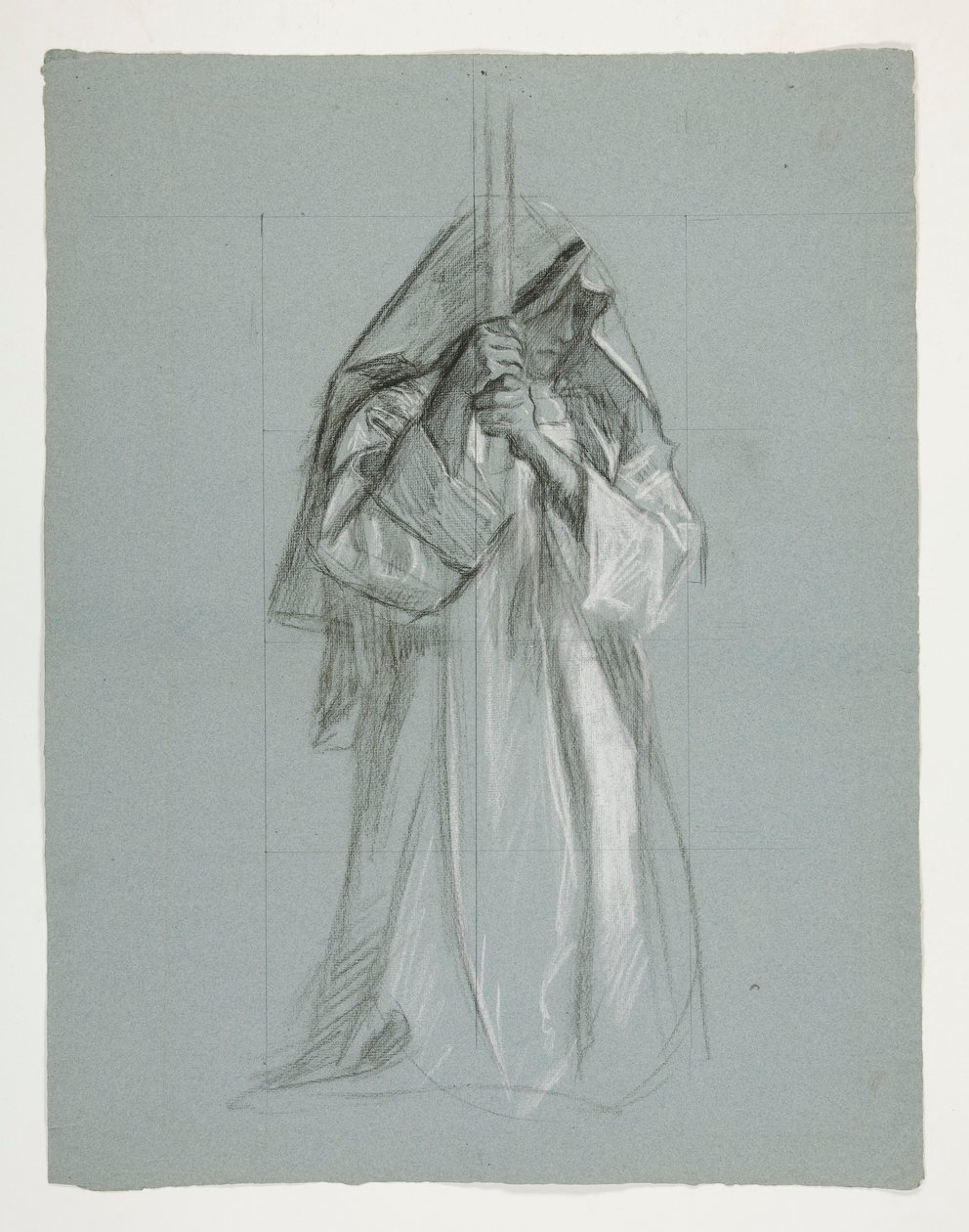 Figurstudie för Sir Lancelot och Sir Bors outfit Galahad med hans sporrar, från The Quest of the Holy Grail (andra i en serie av femton målningar för Boston Public Library, färdigställd 1901) av Edwin Austin Abbey