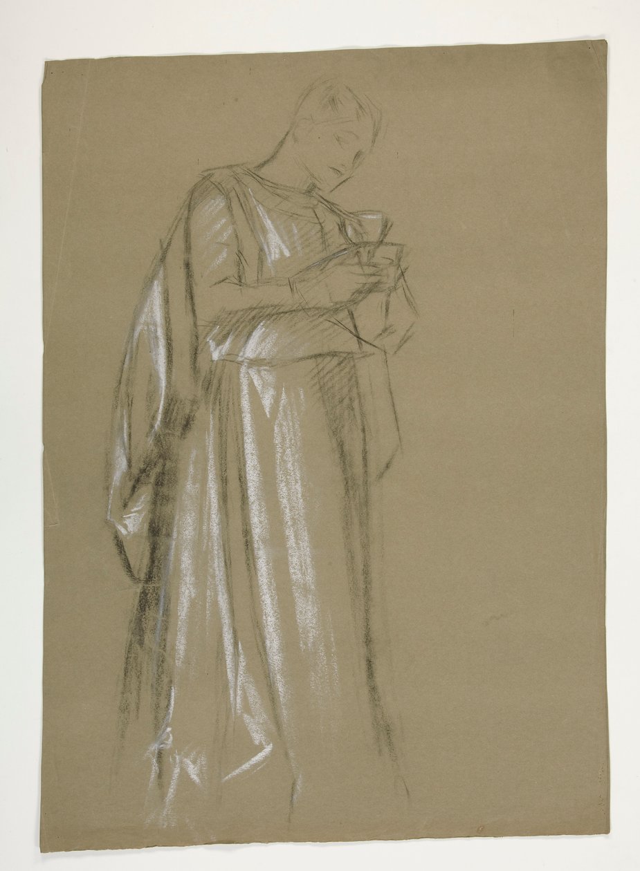 Figurstudie för Infant Galahad (?), från The Quest of the Holy Grail (den första av en serie av femton väggmålningar för Boston Public Library, färdigställd 1901) av Edwin Austin Abbey