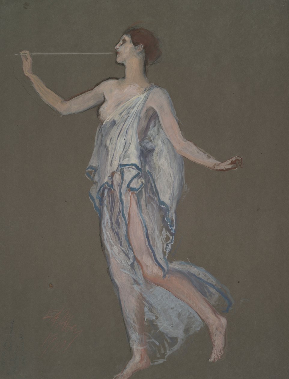 Figurstudie för figuren av Fame(?) i av Edwin Austin Abbey