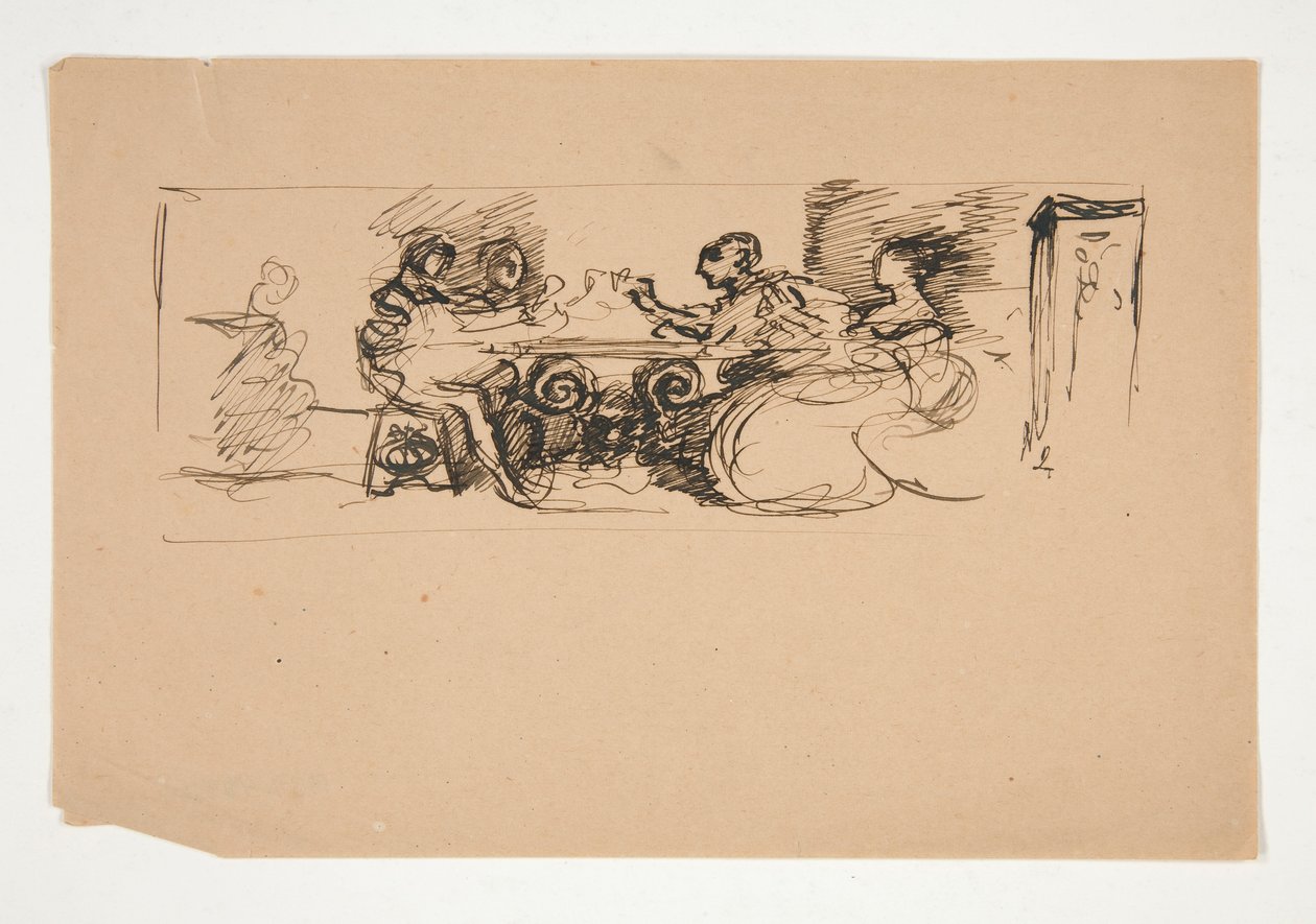 Figurer vid ett bord - oidentifierad illustration av Edwin Austin Abbey