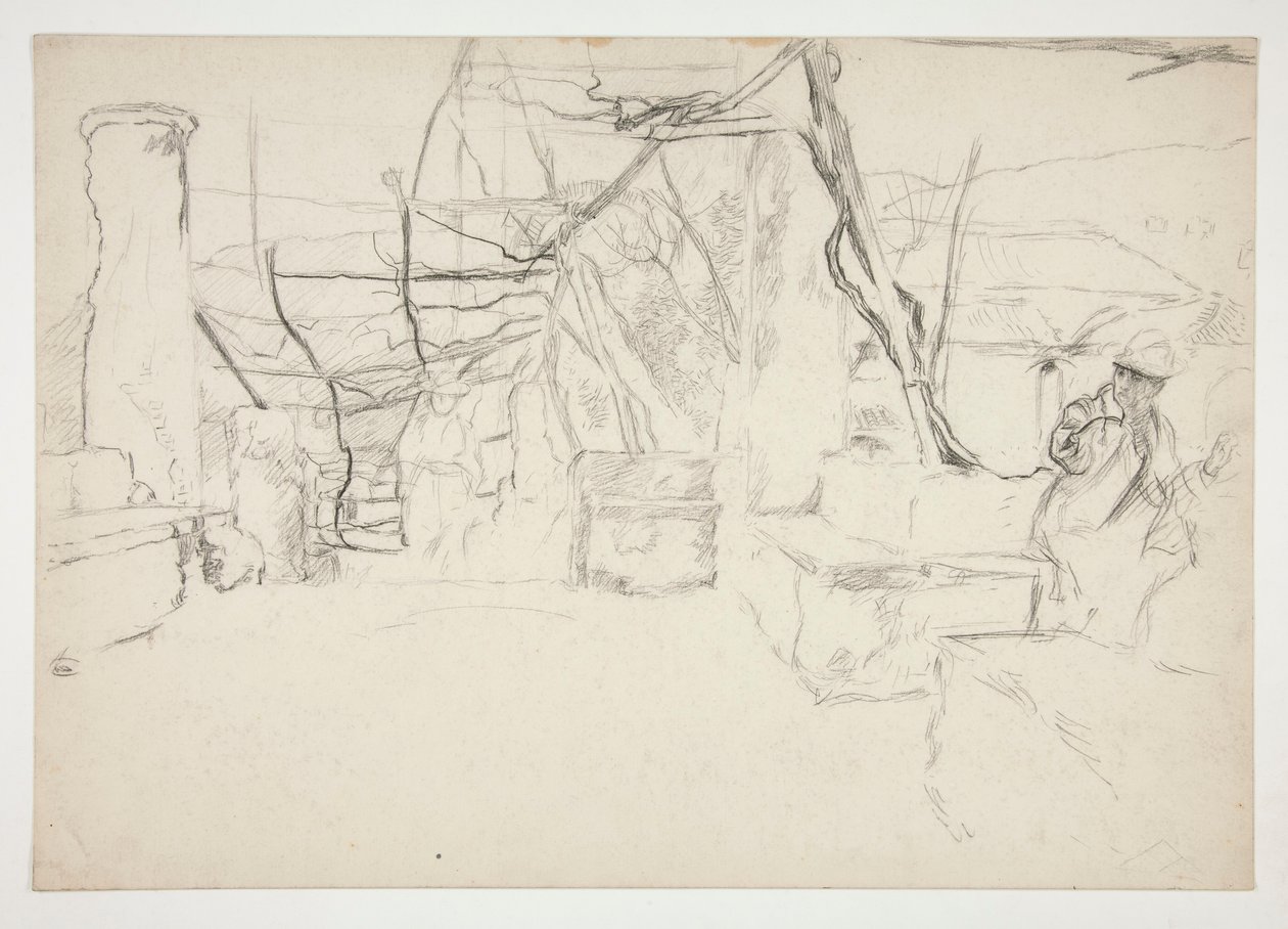 Figurer som går bland gamla ruiner(?) - (oidentifierad illustration) av Edwin Austin Abbey