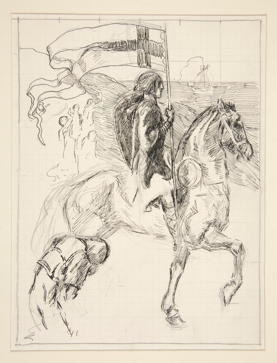Galahad Departs, studera för The Quest of the Holy Grail (serie med femton målningar för Boston Public Library, färdig 1901) av Edwin Austin Abbey