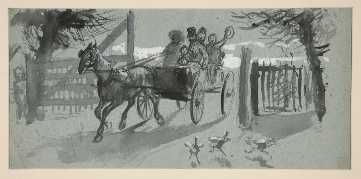 Grupp människor i en öppen vagn - (oidentifierad illustration) av Edwin Austin Abbey