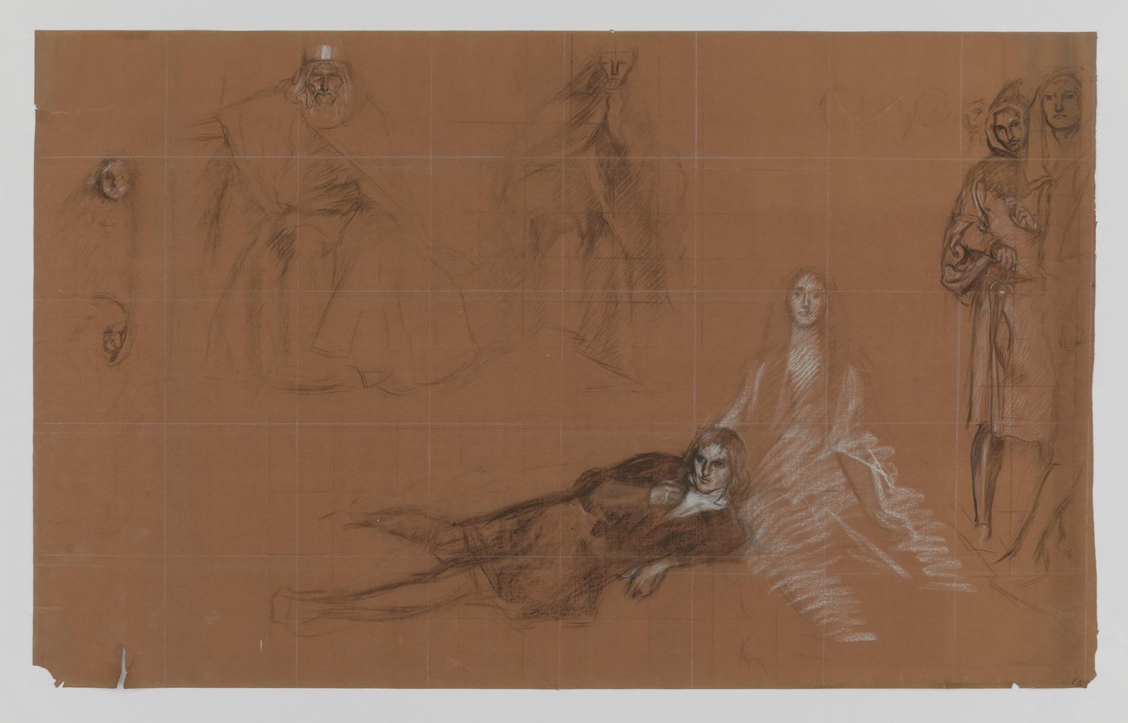 Hamlet - tecknade serier för målningen. Akt II, Scen 2 av Edwin Austin Abbey