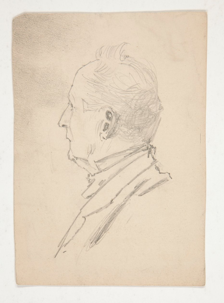 Chef för en man (recto); Fragment av skisser (verso) av Edwin Austin Abbey