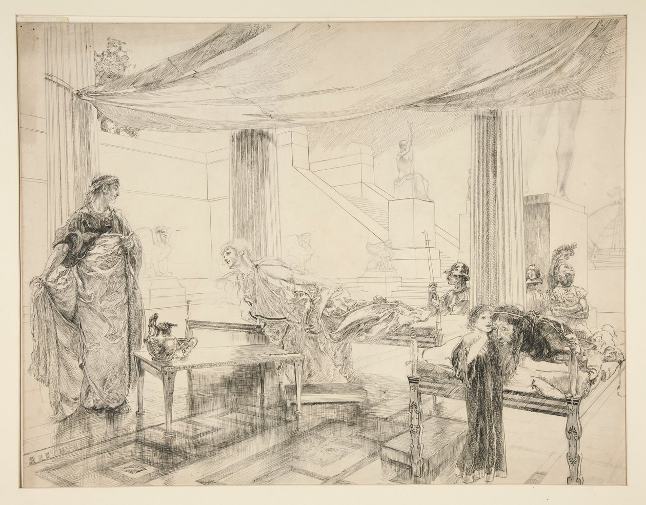 Hermione ber Polixenes (studie för .1122) - Akt I, Scen II, The Winter av Edwin Austin Abbey