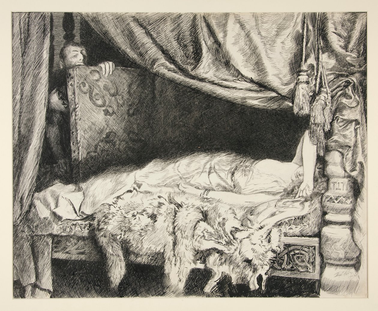Iachimo stjäl från stammen - Akt II, Scene II, Cymbeline av Edwin Austin Abbey