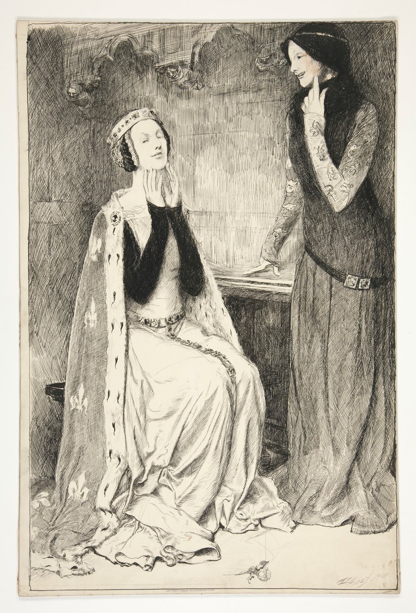 Katherine och Alice - Akt III, Scen V, kung Henry V av Edwin Austin Abbey