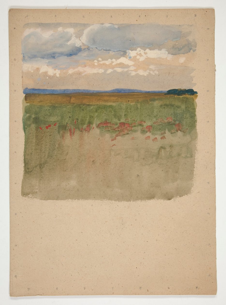 Landskap med fält, horisont, himmel av Edwin Austin Abbey