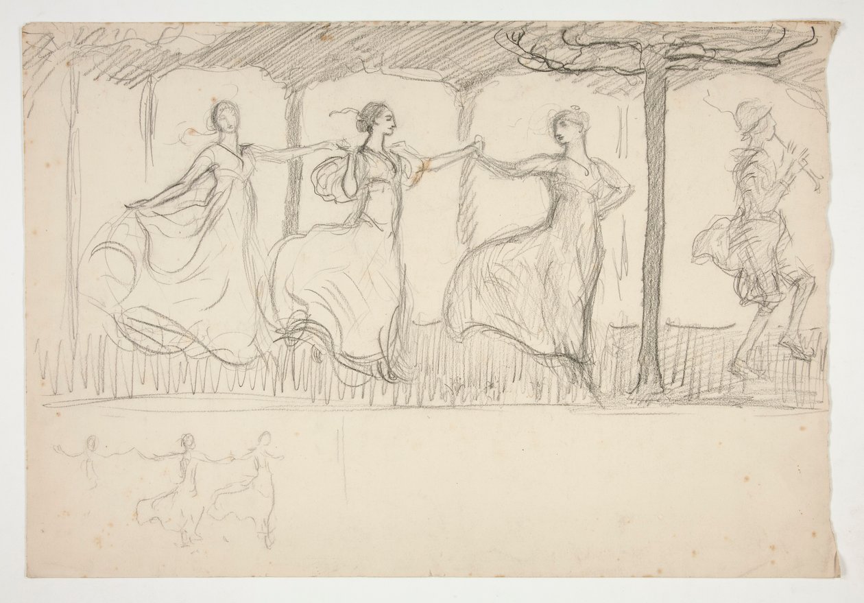 Linje av kvinnor som dansar - (oidentifierad illustration) av Edwin Austin Abbey