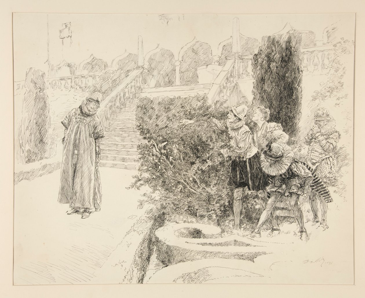 Malvolio hittar brevet, illustration till akt II, scen v, tolfte natten av Edwin Austin Abbey