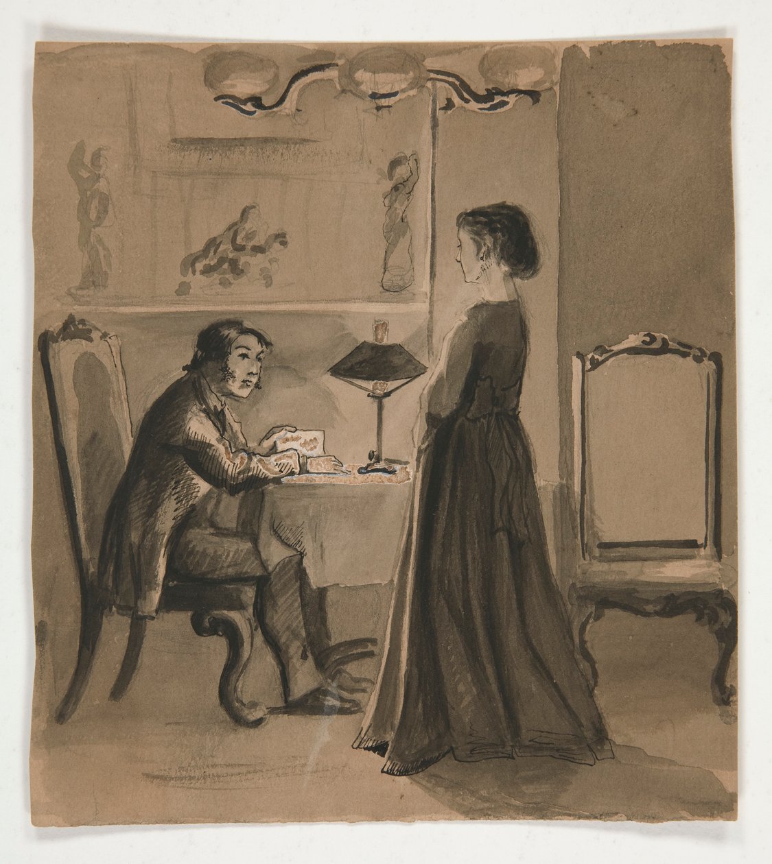 Man och kvinna i en interiör - oidentifierad illustration av Edwin Austin Abbey