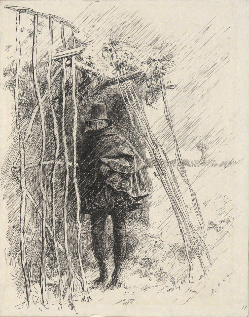 Man in Rain, studera för illustration till av Edwin Austin Abbey