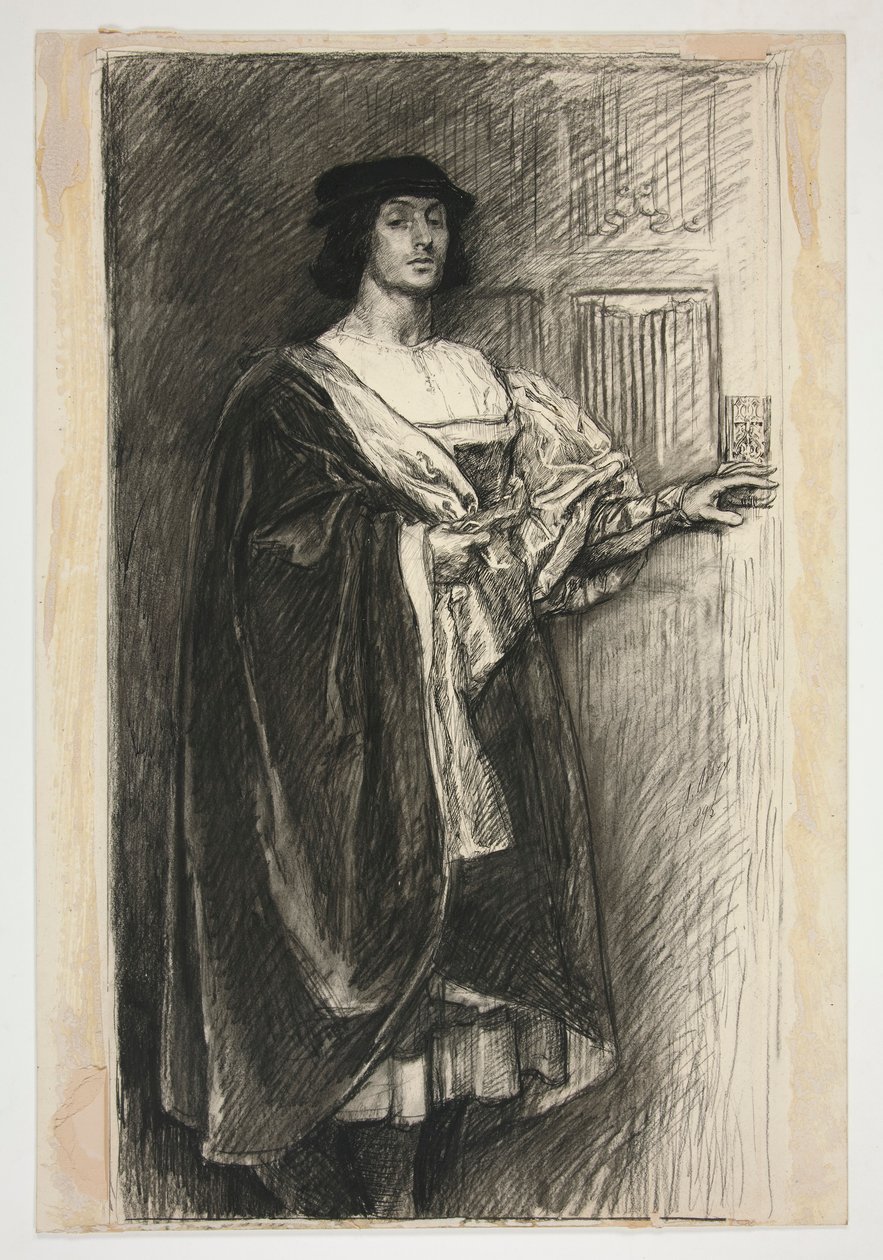 Man i renässansdräkt - (oidentifierad illustration för en Shakespeare-pjäs?) av Edwin Austin Abbey