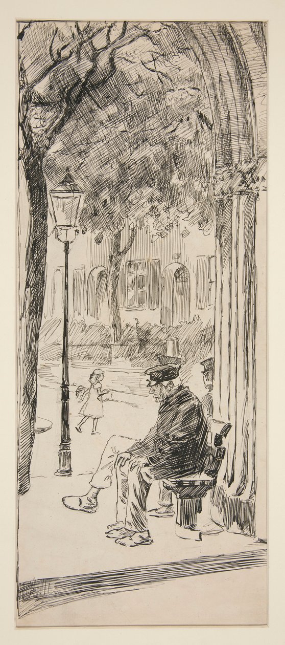 Man på parkbänk - oidentifierad illustration av Edwin Austin Abbey