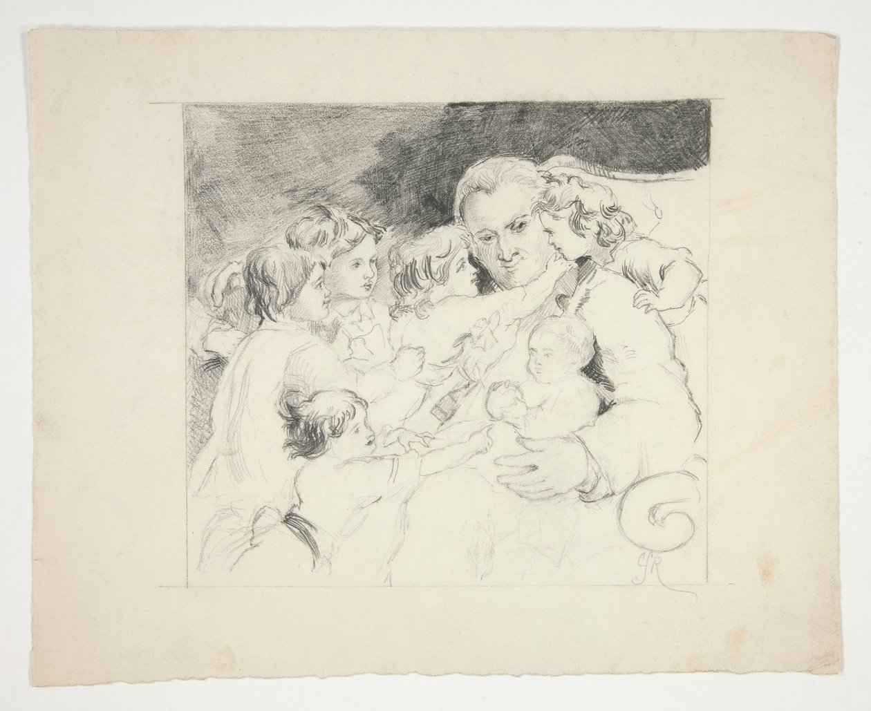 Man med barn runt honom - oidentifierad illustration av Edwin Austin Abbey