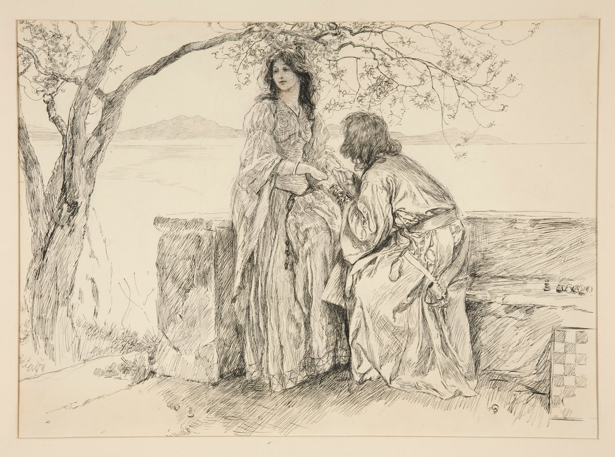 Miranda och Ferdinand, illustration till akt V, Scene i, Stormen av Edwin Austin Abbey