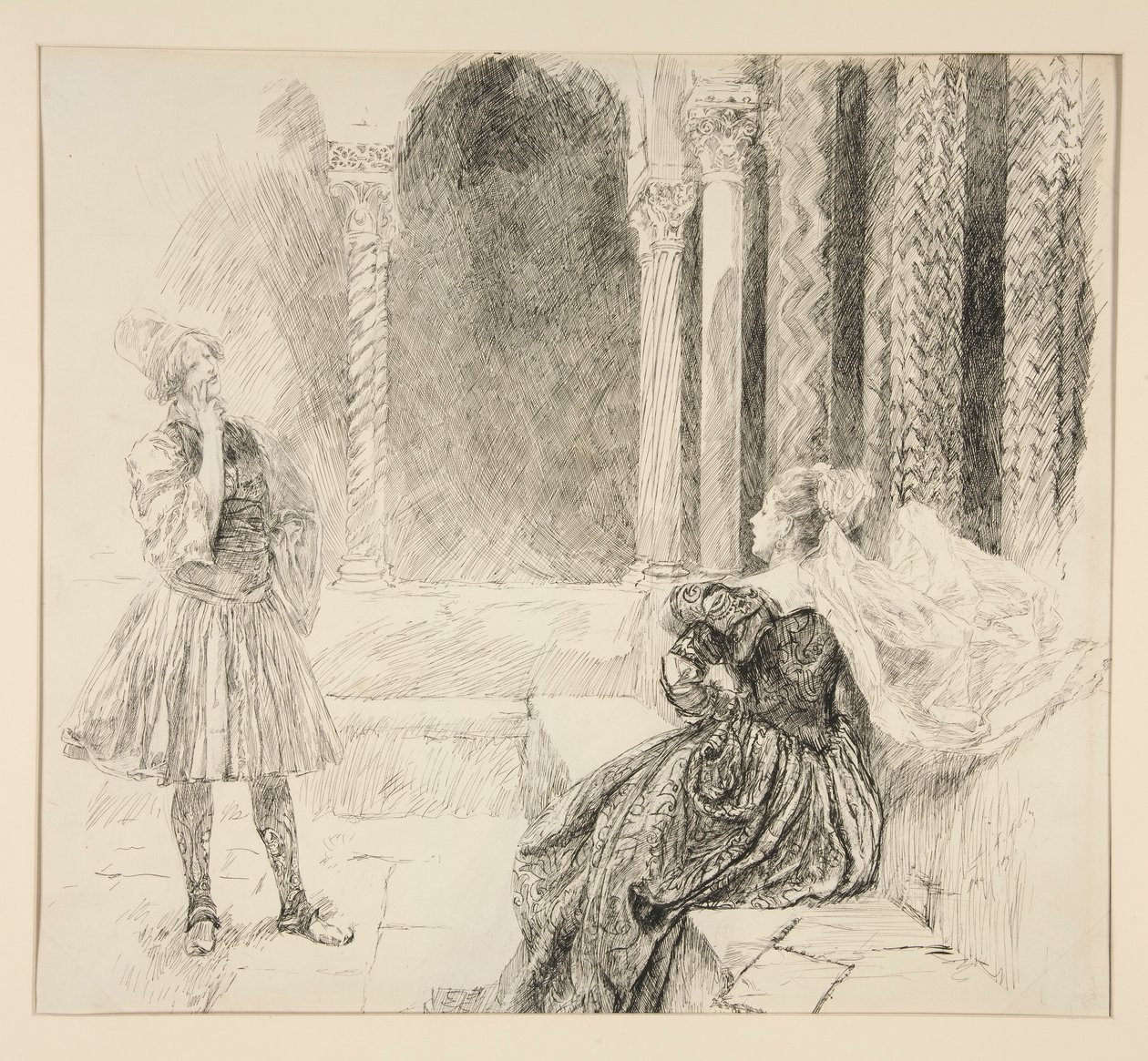 Olivia och Viola, illustration till akt I, Scene v, Twelfth Night av Edwin Austin Abbey