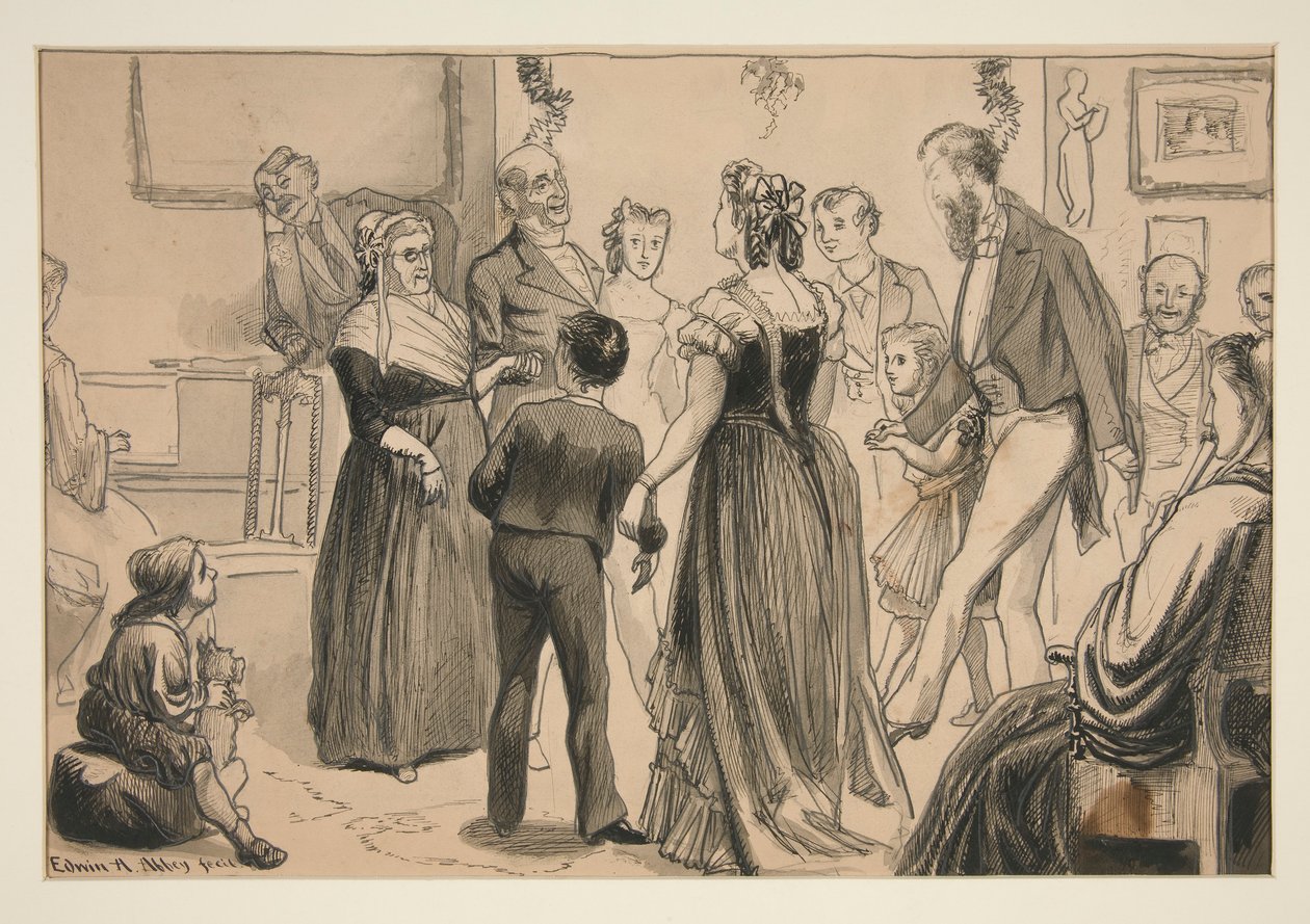Fest i ett viktorianskt hem - oidentifierad illustration av Edwin Austin Abbey