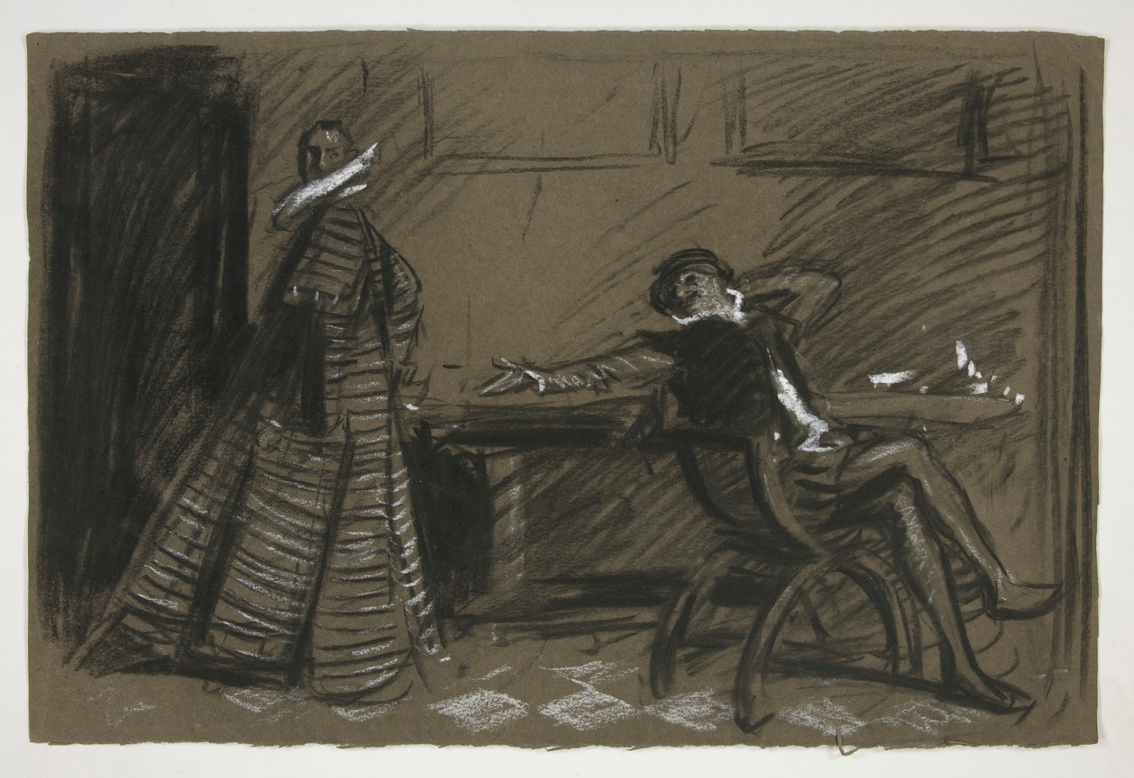 Petruchio skämtar Katharina (studie för .1058) - Akt II, Scene I, Taming of the Shrew av Edwin Austin Abbey