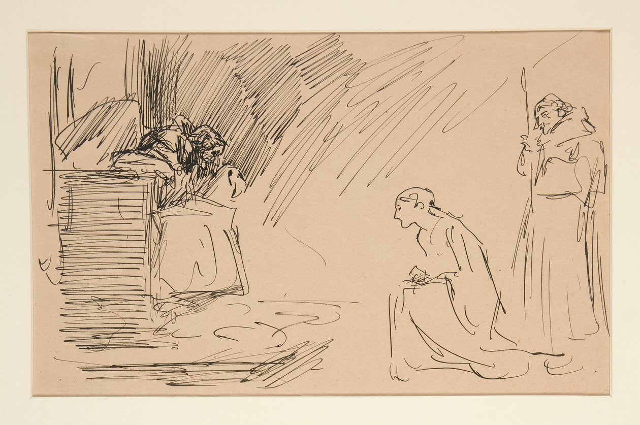 Preliminär skiss för akt II, scen I, alla av Edwin Austin Abbey