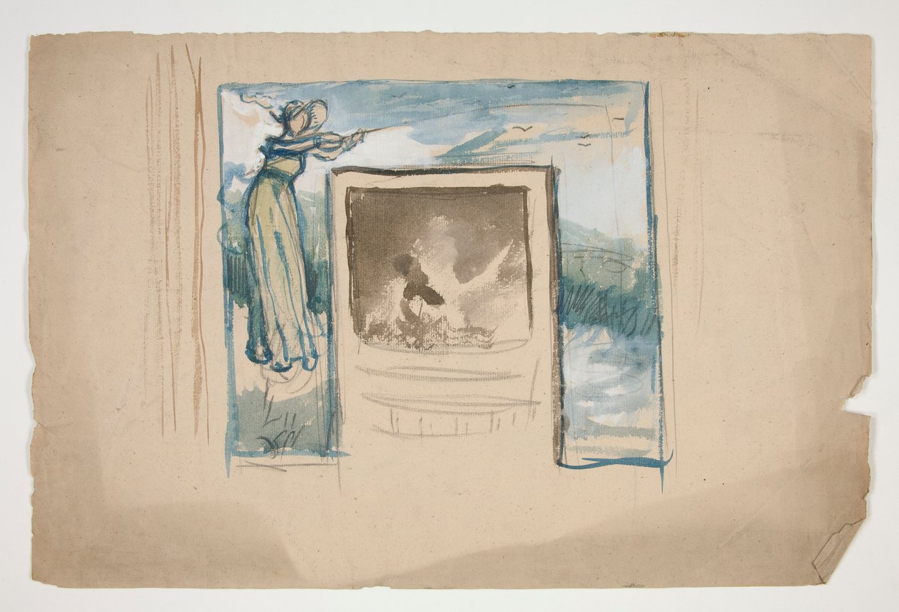 Preliminär skiss för en kakelkaklad kamin av Edwin Austin Abbey