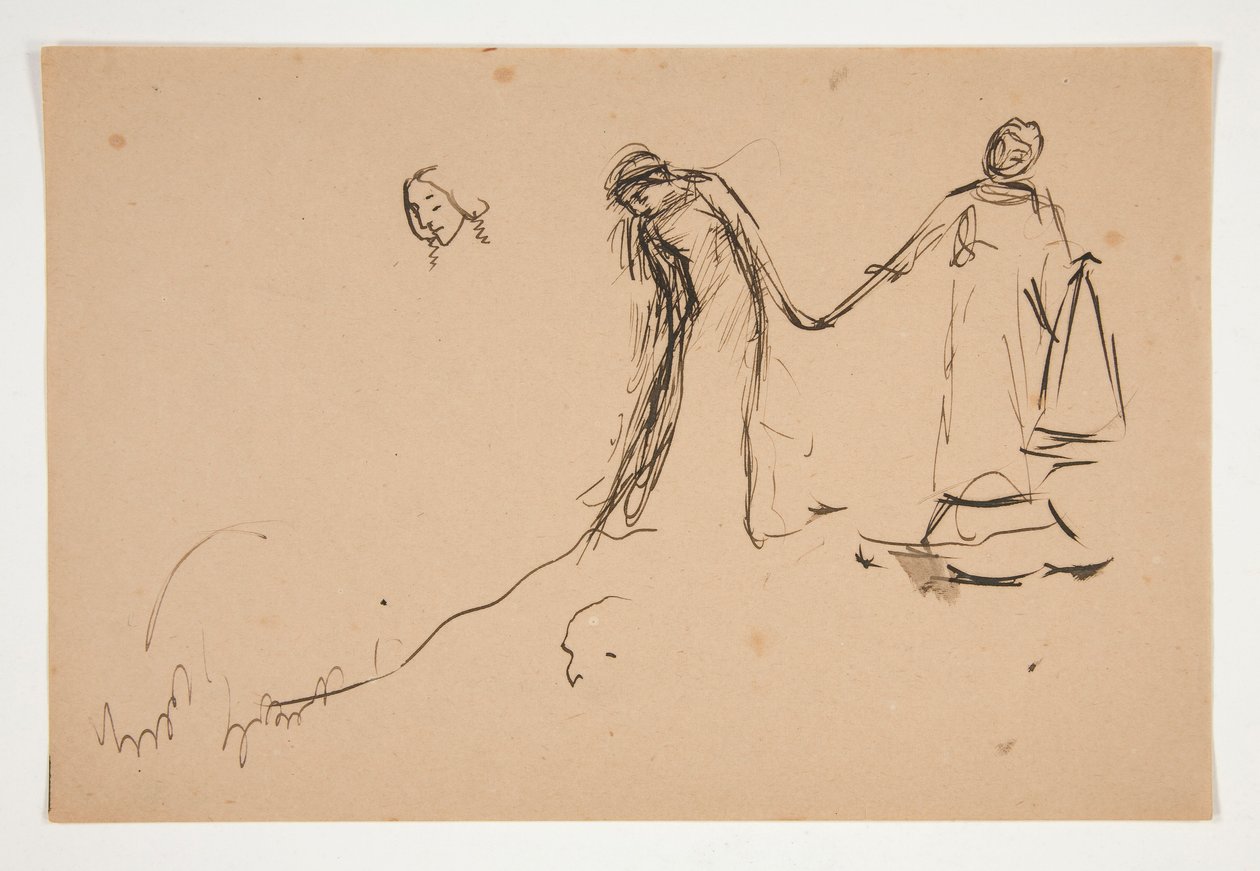 Preliminär skiss av Helena och Lafeu för akt IV, scen III, alla av Edwin Austin Abbey