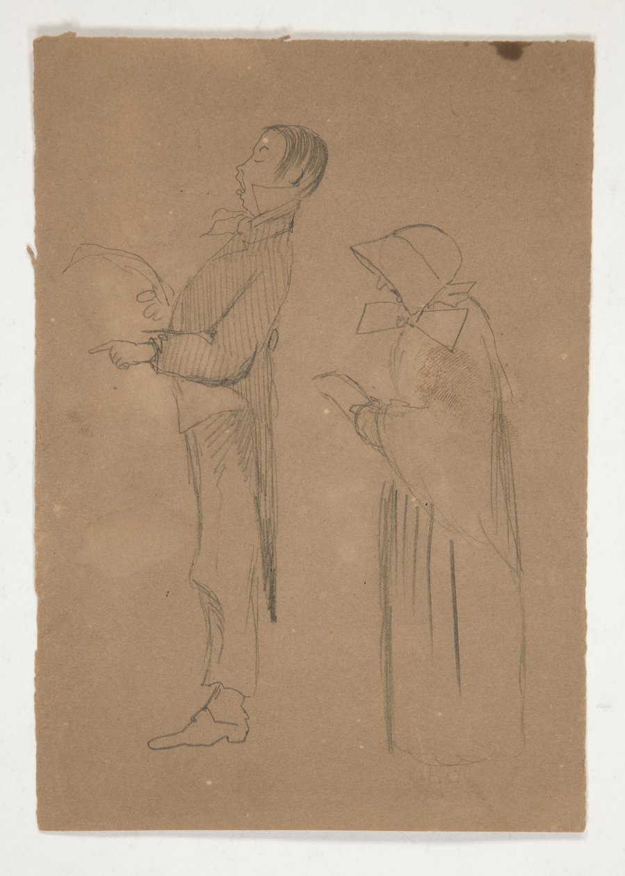 Profil Studier av man och gammal kvinna (recto); Tre skisser av huvuden och oidentifierad skiss (verso) av Edwin Austin Abbey