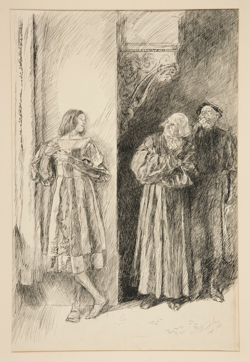 Proteus och Antonio, från akt I, scen iii, Two Gentlemen of Verona av Edwin Austin Abbey