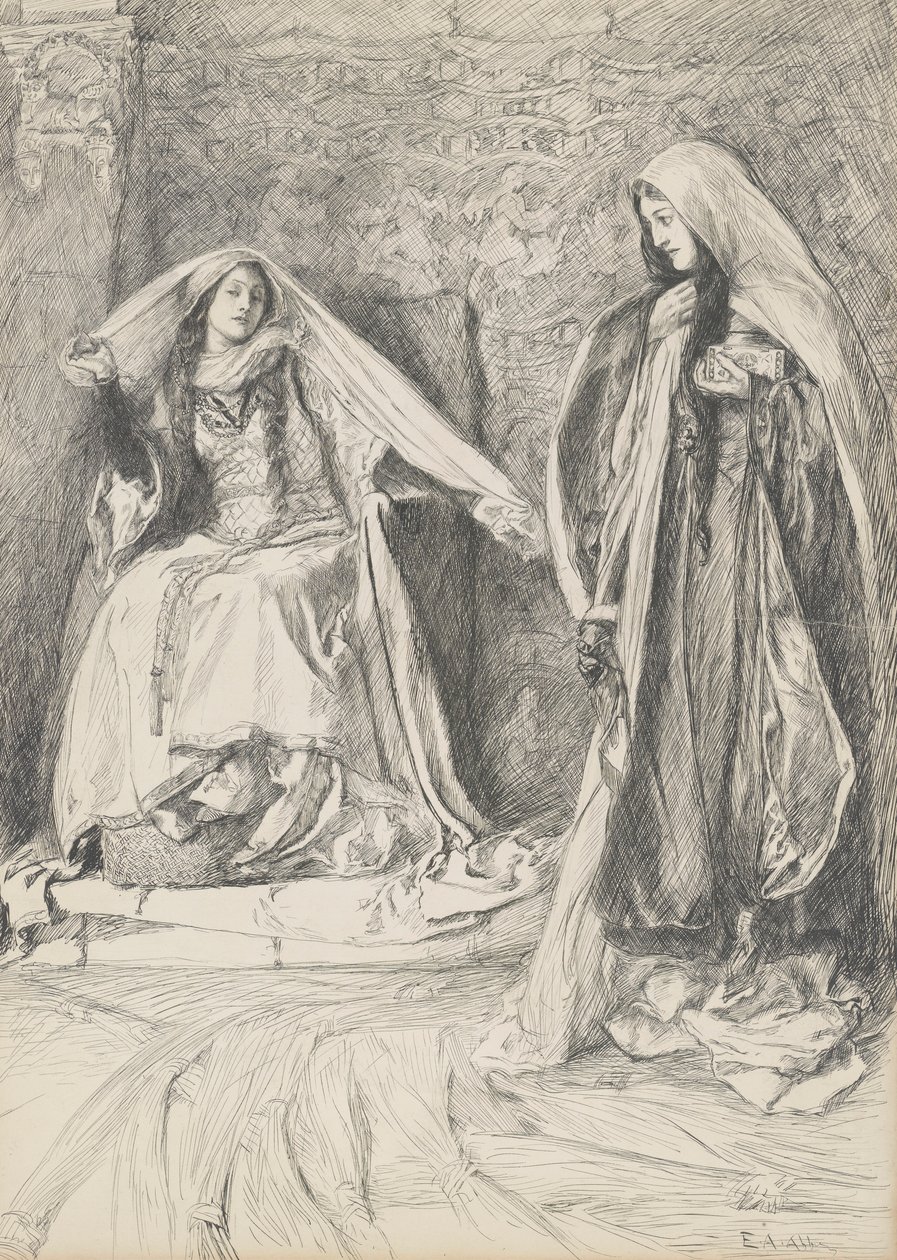 Rebecca och Rowena, illustration för Ivanhoe av Edwin Austin Abbey