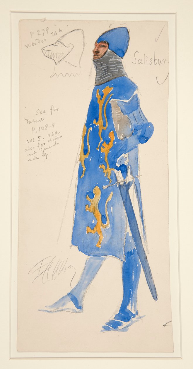Salisbury (beväpnad), kostymskiss för Henry Irving av Edwin Austin Abbey