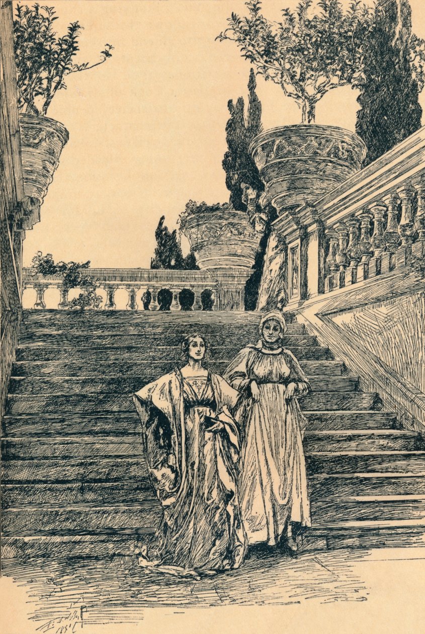 Scen från Much Ado about Nothing, c1890 av Edwin Austin Abbey
