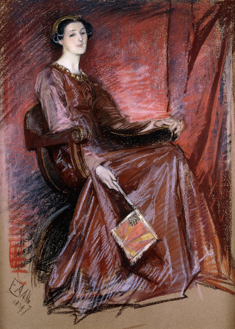Sittande kvinna med elisabethansk huvudbonad, 1897 av Edwin Austin Abbey