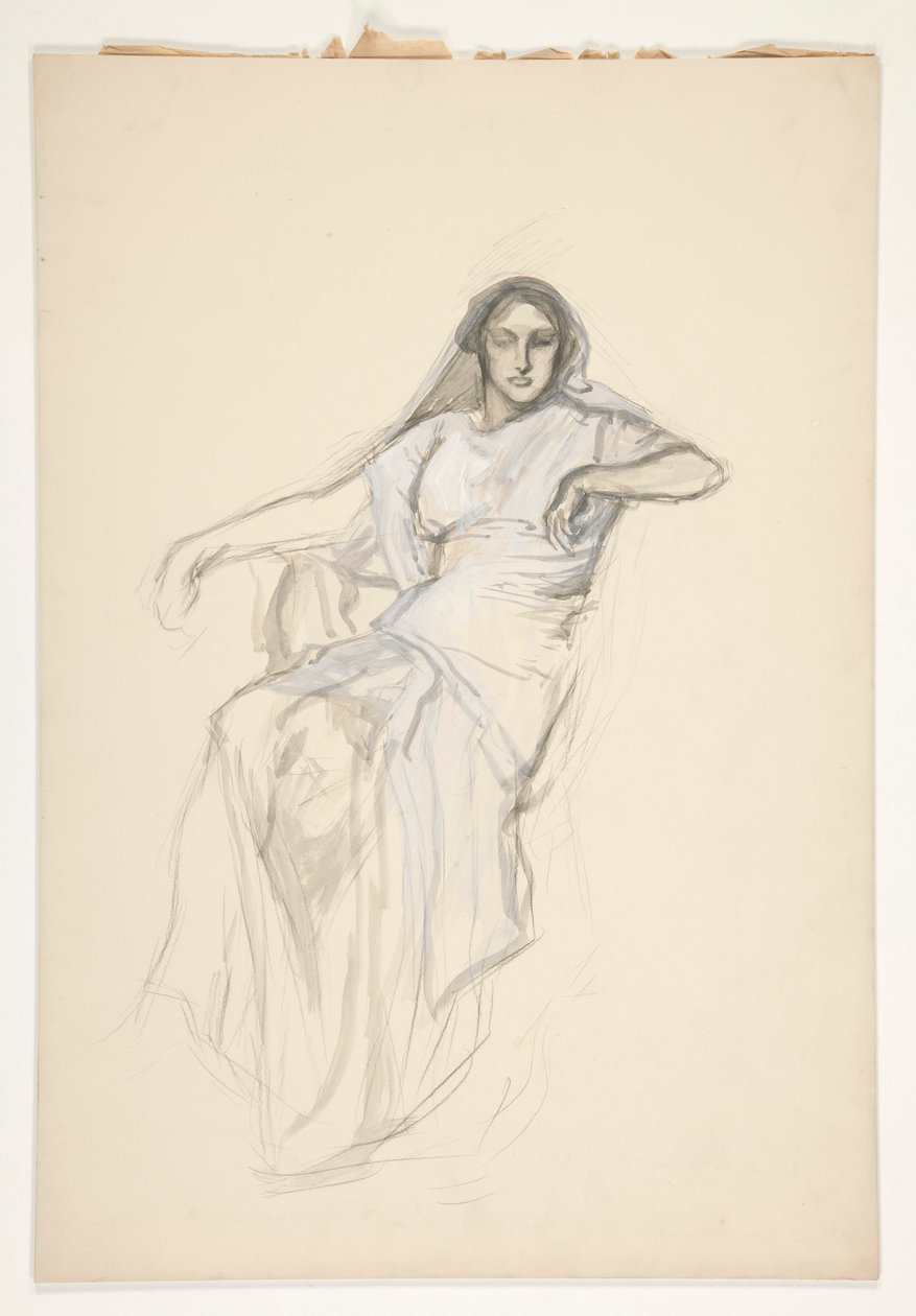 Sittande dam, skiss till en oidentifierad Shakespeare-pjäs av Edwin Austin Abbey